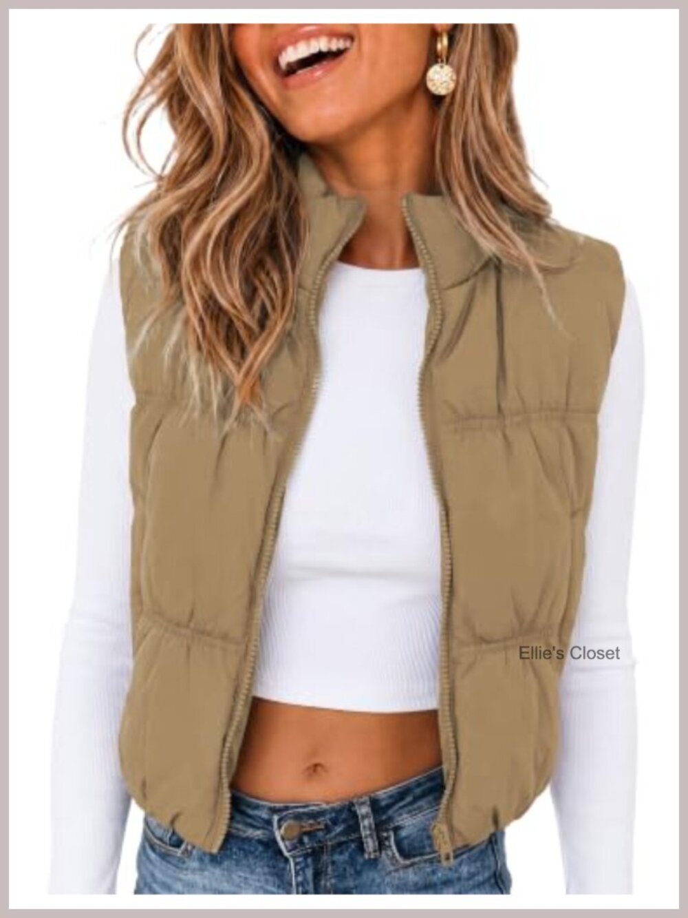 Womens Cropped Puffer Vest Zip Up Stand Collar Lightweight Sleeveless